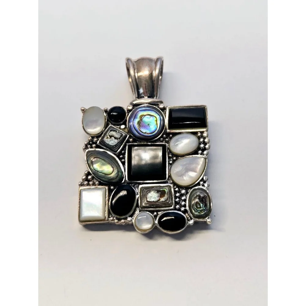 Vintage multi stones 925 sterling pendant